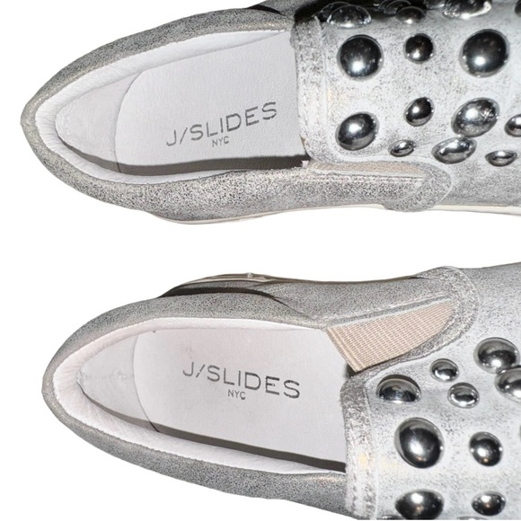 Wrn1X NYC J SLIDES Stud metallic gold leather sneakers women’s shoes size 7.5 - Picture 15 of 17